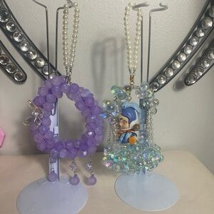 Set of two Popmart hanging bead glass charms 6”